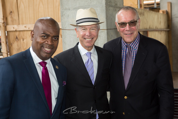 Newark Mayor Ras Baraka, builder Carl Dranoff and NJPAC CEO John Schreiber
